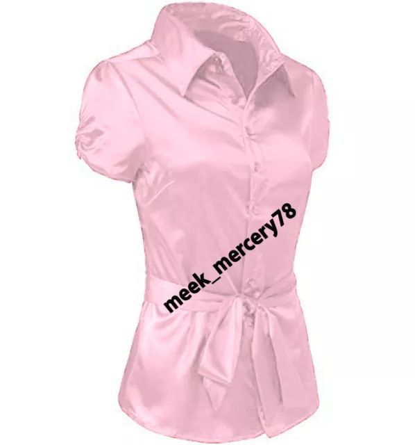 Corto Puff Manga Top Rosa Claro Blusa Pajarita Talle Nuevo Elegante Camisa S107