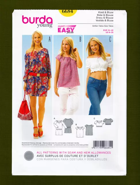 EASY PEASANT BLOUSE_CROP Top_Dress Sewing Pattern (Sizes 8-20) Burda ...