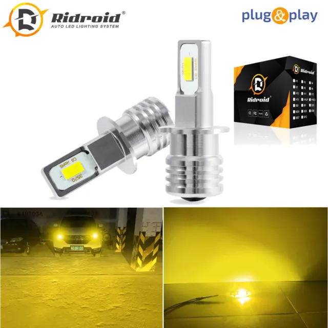 Pair H3 3000K Yellow 100W High Power LED Fog Light Driving Bulb DRL