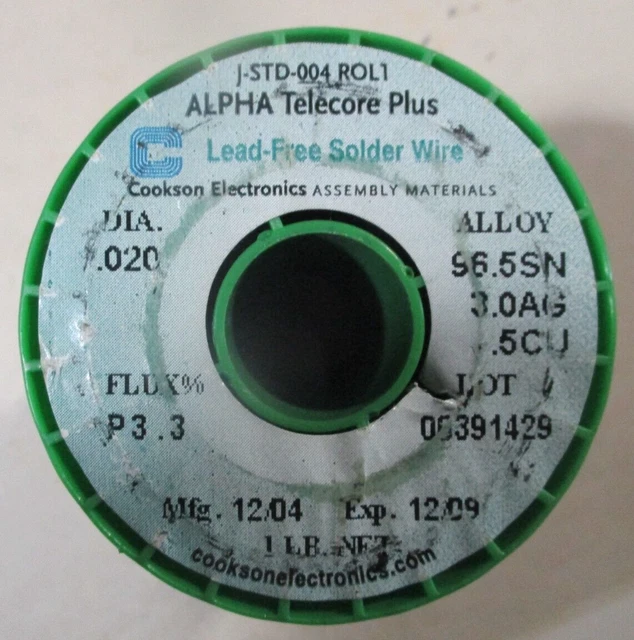 Cookson Elect. J-Std-004 Rol1 Alpha Telecore Plus Dia .020 96.5Sn 3.0Ag .5Cu Flu