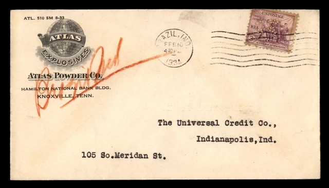 Mayfairstamps US 1934 Brazil Indiana Atlas Powder co Explosives Advertising Cove
