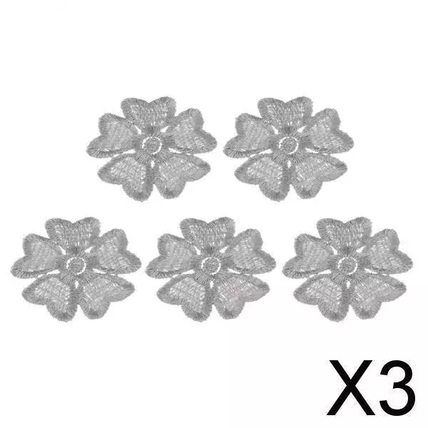 3X 5pcs Embroidered Flower Patches DIY Sew on Patches Sewing Applique Grey