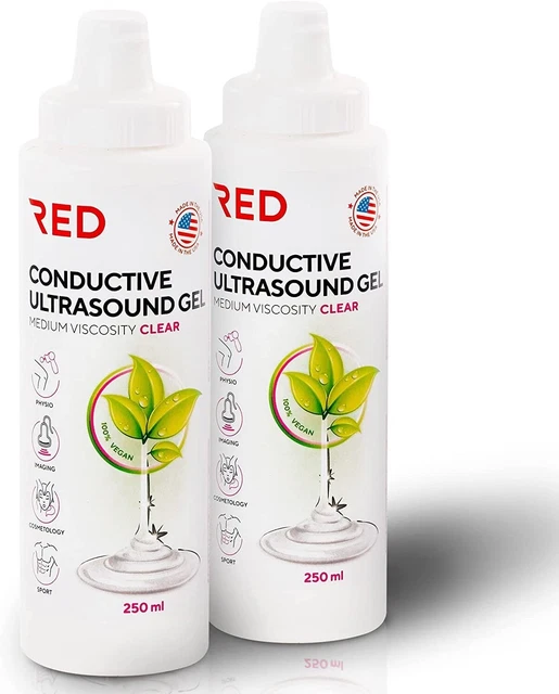 RED Conductive Ultrasound Clear Gel Medium Viscosity 2 Pack of 250ml Bottles