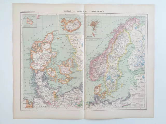 Suede Sweden Norway Denmark Card Antique 1901 Atlas Hatchet Old Map Mapping