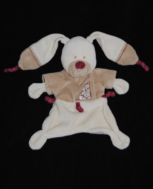 Doudou lapin plat beige NICOTOY SIMBA KIABI Bastien nœuds bordeaux TTBE 2