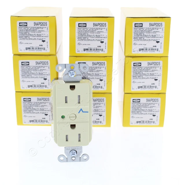 10 HUBBELL SNAP5262IS Ivory SnapConnect SURGE Outlets Tamper Resistant