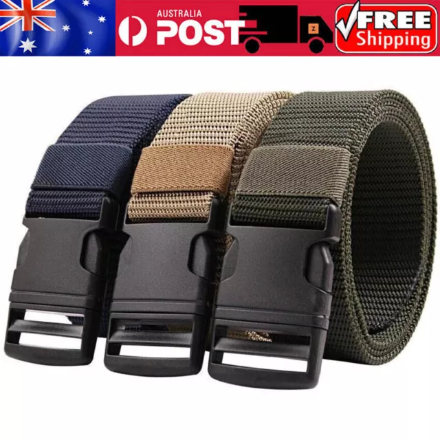 Men's Nylon Belt Stretch Casual Work Tactical Belt Quick Release Flat Buckle AUS