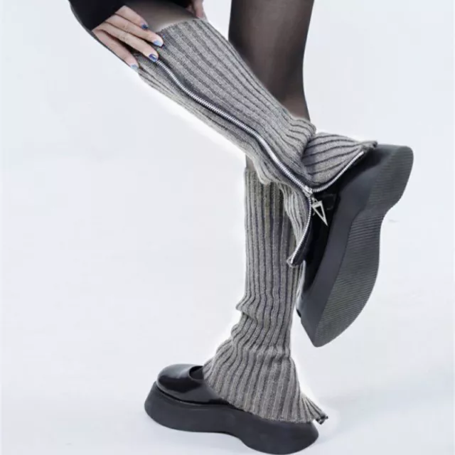 2 Paires Femme Tricot Côtelé Jambières Hauteur Genou Thermique Chaussettes Mode