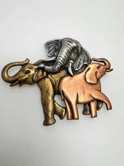 Big Elephant Brooch Pin 3D Mixed Metals Figural Animal Jewelry 3"