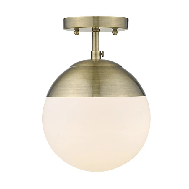 Golden Lighting Dixon 1 Light Opal Semi Flush, Aged Brass/Brass - 3218-SFAB-AB