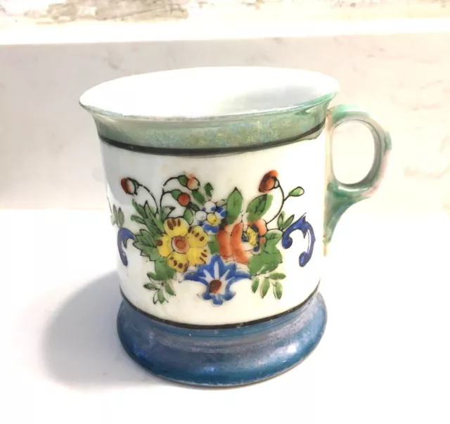 1900s Shaving Mug Blue/Green Lusterware Floral Hand painted from JAPAN