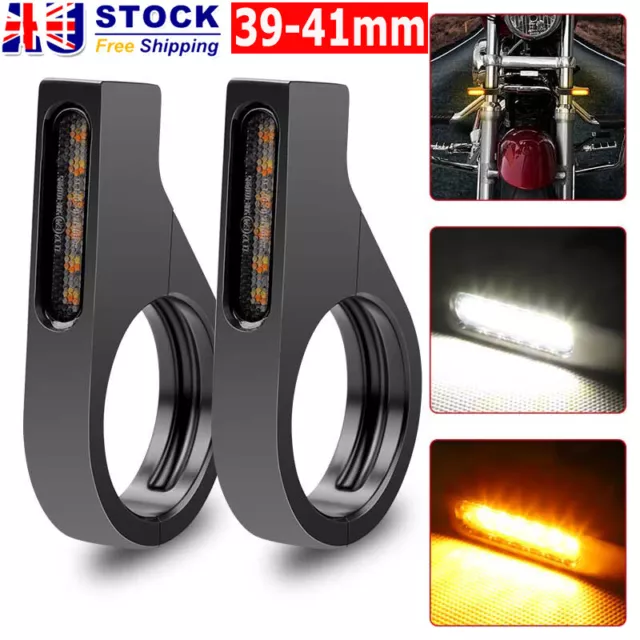 2x Motorcycle LED Turn Signal Mount Indicator for 39mm-41mm Fork Tube Clamp AU