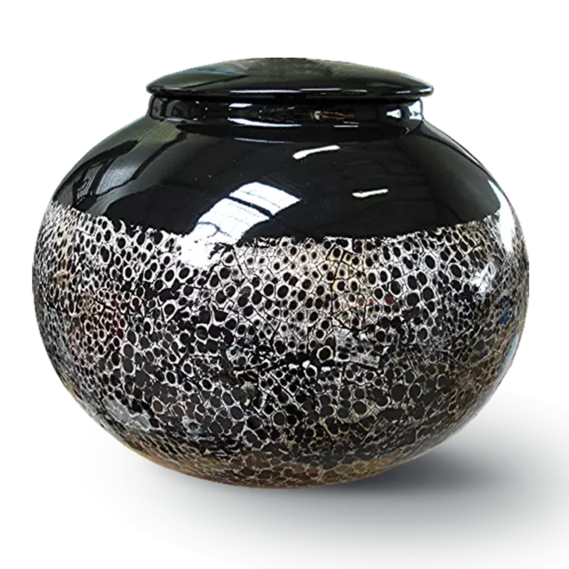 Exclusive Ceramic Cremation Urn for Ashes Large Funeral Black&White