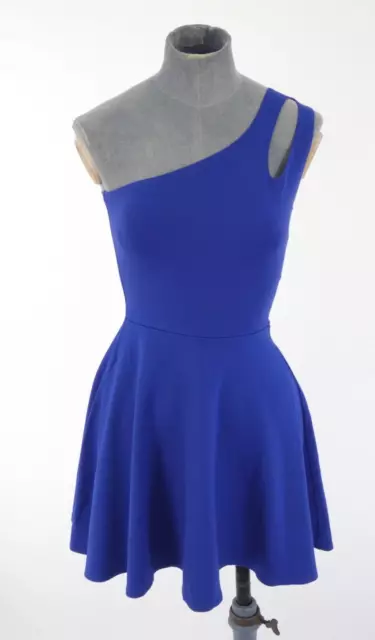 Abito ciliegio festa blu giorno notte mini pattinatore una spalla taglio a goccia S