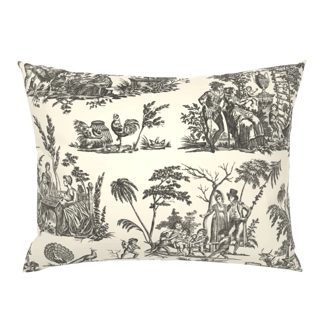 Toile Black Cosmic Latte Cream Romantic French Pillow Sham by Spoonflower