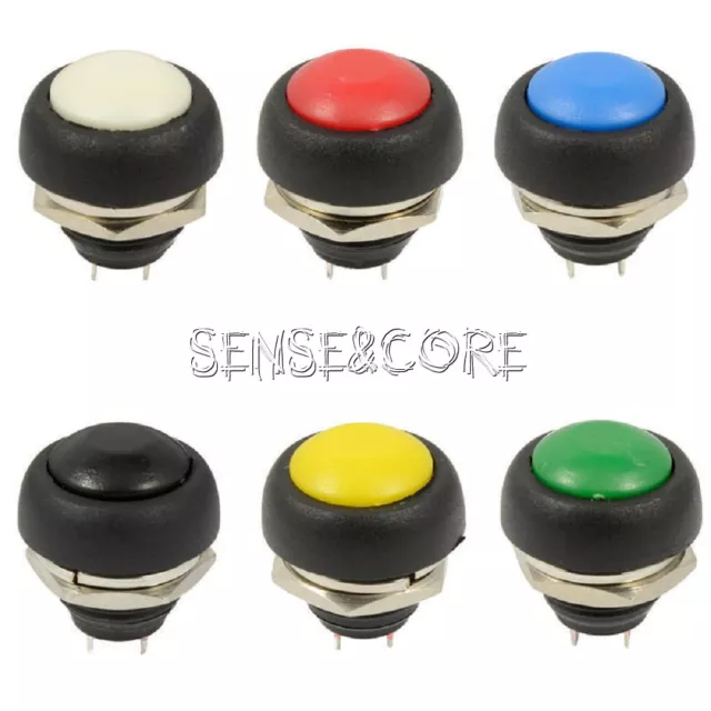 2/5 pièces 6 couleurs 12 mm mini interrupteur rond étanche bouton poussoir momentané marche/arrêt 2