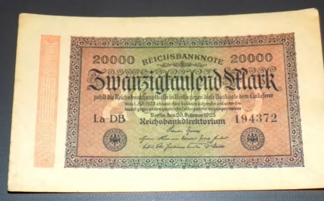 GERMANY Weimar Republic 1923 20000 Mark Reichsbanknote Currency German Banknote