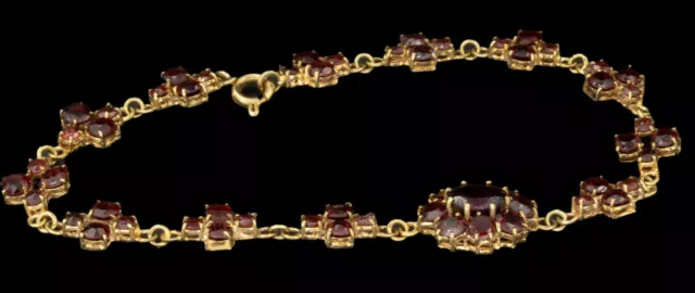 333 8KT or Jaune Bracelet Avec Grenat Pierres 19,5 CM Long