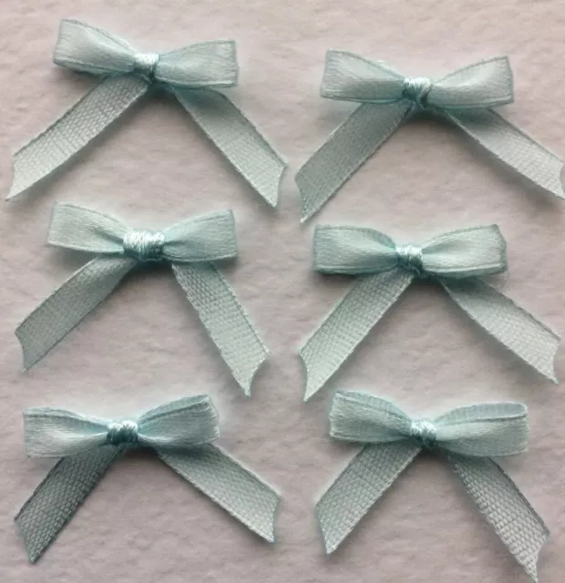 10 Pretty Pale Blue 6mm Ribbon bows for card making/scrap booking -charity