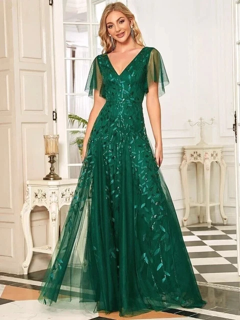 chinese dress ladies BABEYOND 1920s Vintage Glam Sheer Sleeve Sequin Gown for Formal Events and Themed Parties, Deep Teal Slate, Size 8