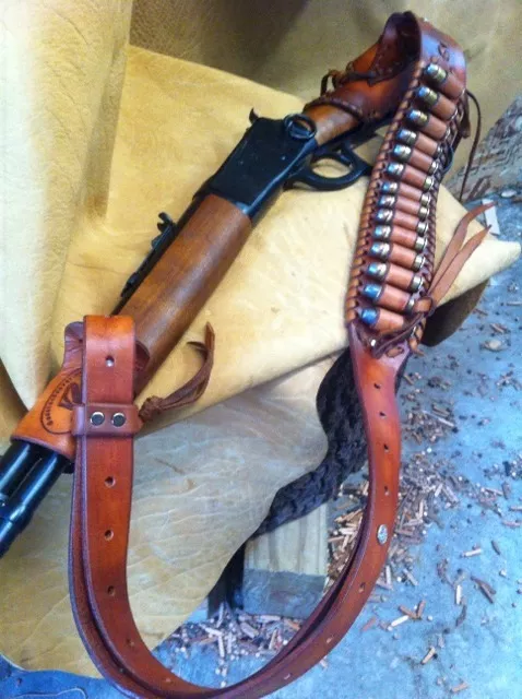 Longhorn Leather AZ-Custom Leather Henry rifle gun stock cover featuring  the “San Carlos design. Longhorn Leather AZ