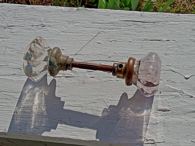 Vintage Amethyst & Clear  8-Point Octagonal Door Knob Set