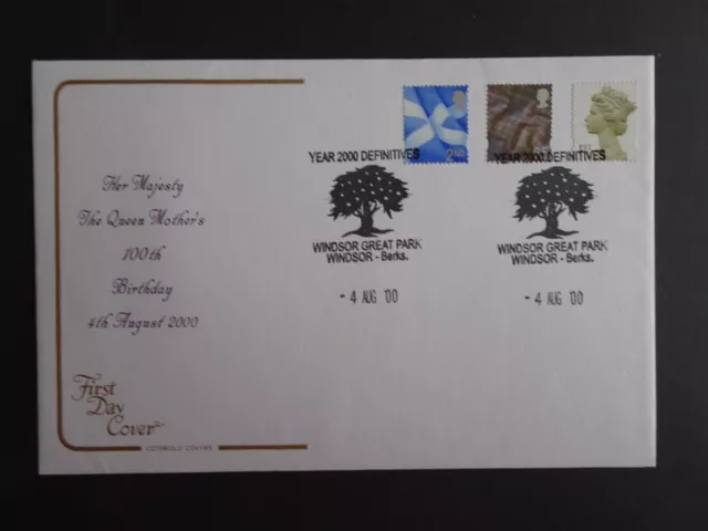 GB Cotswold First Day Cover Queen Mothers Birthday with Special Windsor H/S 2000