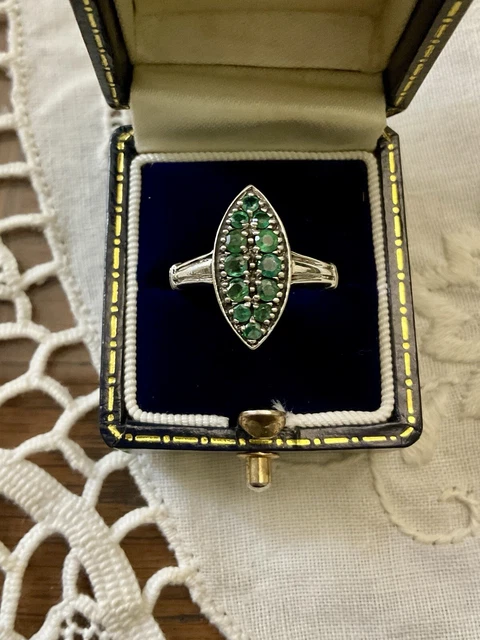 Bague Ancienne Marquise En Argent Massif Fin 19e Début 20e - Taille 51,5 - Pierre Imitation Améthyste