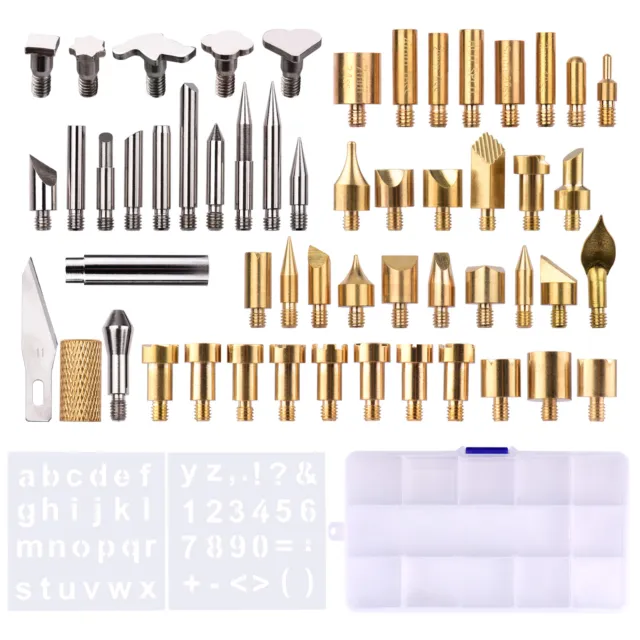 57pcs Wood Burning Pen Tips Set Woodburning Tool Accessories with Stencils Y4P9