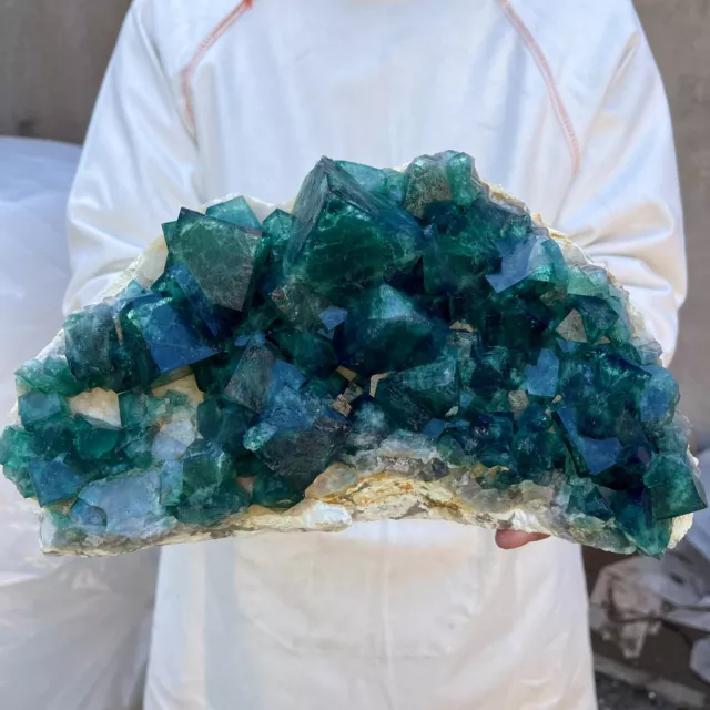 15.4lb Large Natural Green Cube FLUORITE Quartz Crystal Cluster Mineral Specimen