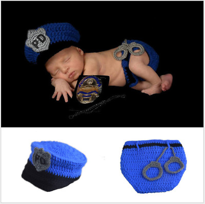 Boys & Girls Newborn Baby Infant Police PD Hat Photo Photography Props Knit