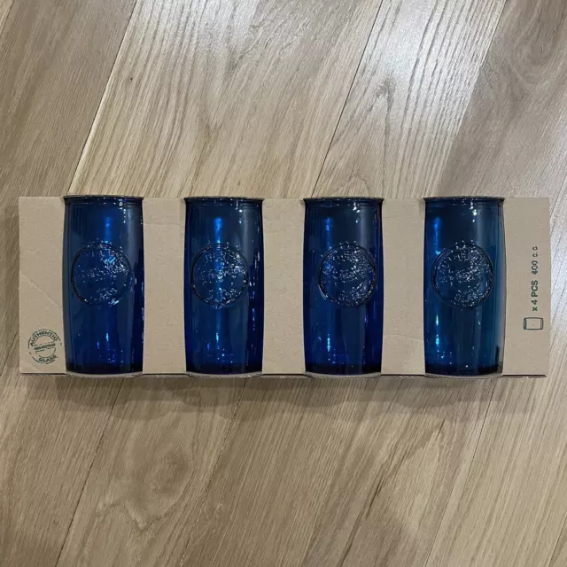 Authentic 100% Recycled Glass Blue Vidrios San Miguel Brand New Set of 4 Glasses