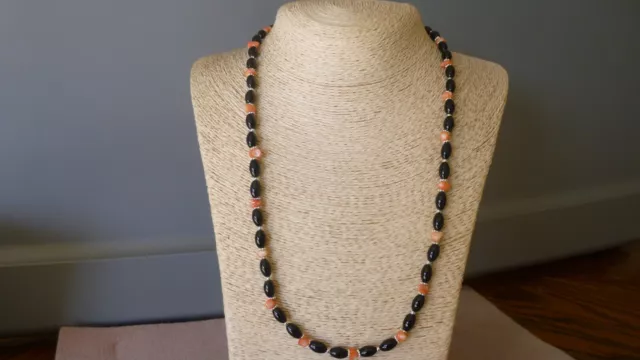 Stunning  Black/Pink Onyx & Pink Coral 925 Native American Navajo Style Necklace