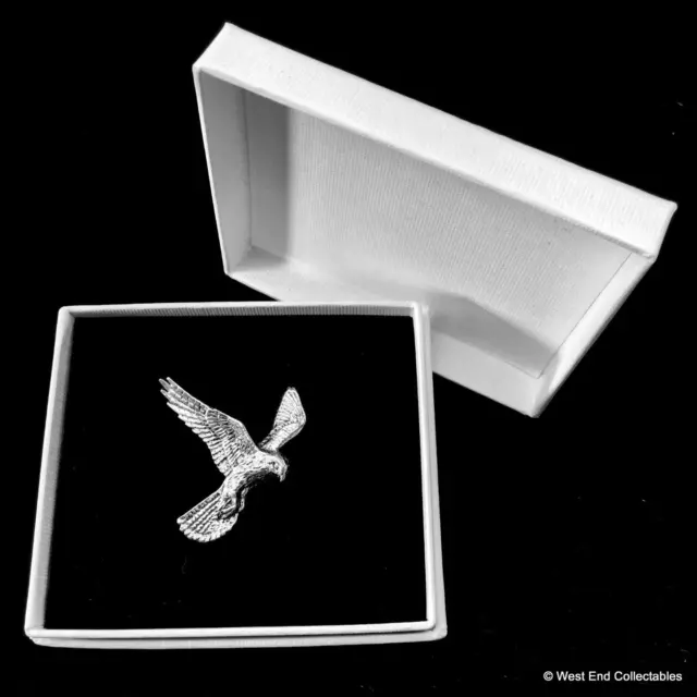 Kestrel Silver Pewter Pin Brooch in Gift Box UK Made - Falconry Bird of Prey