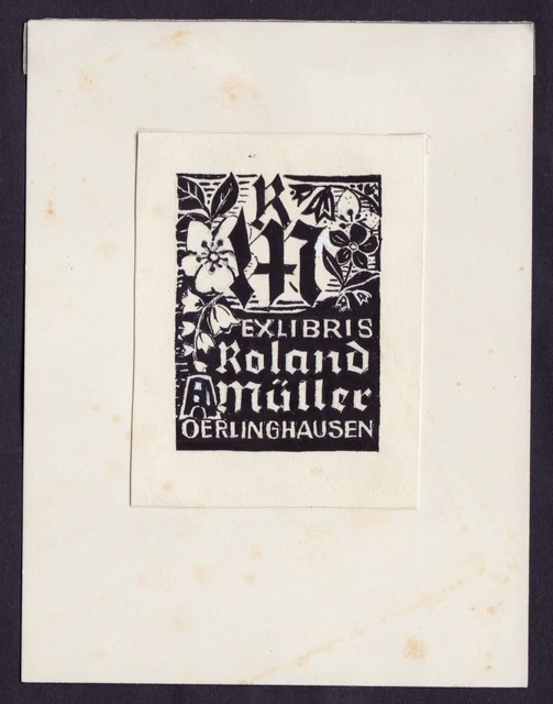 Exlibris für Roland Müller / Oberlinghausen Jugenstil Art Nouveau flowers Blumen