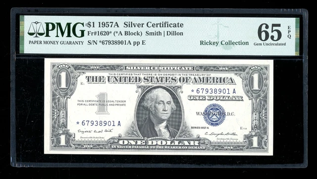 DBR 1957-A Silver STAR Gem Fr. 1620* PMG 65 EPQ Serial *67938901A