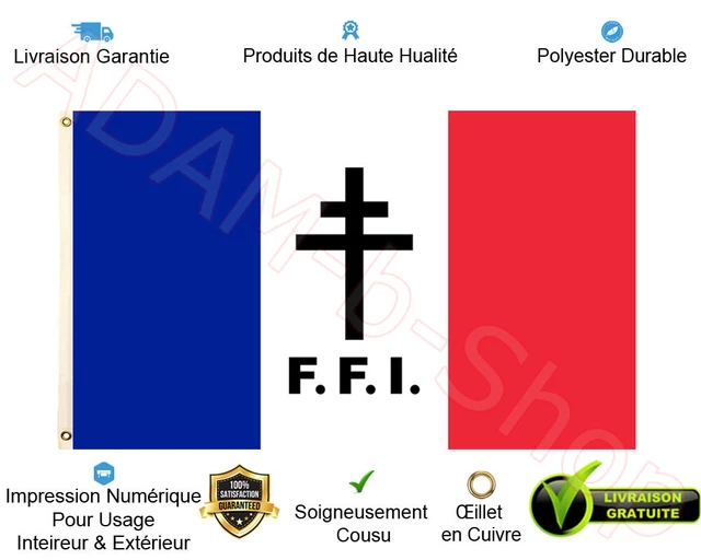 WW2 CROIX DE Lorraine de la Libération FFI DRAPEAU FRANÇAIS 90x150cm FREE SHIPPI EUR 17,99