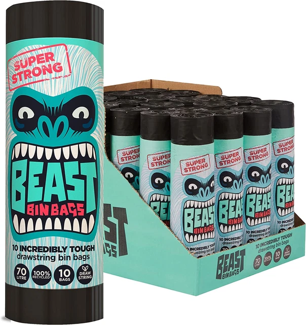 BORSE PER BIDONE BESTIA - 70L nero - Mega Pack 200 borse - cordino incredibilmente duro