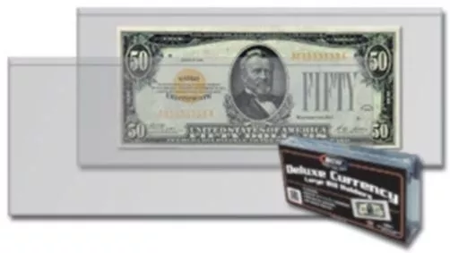 Pack of 50 BCW Older Large Dollar Bill  Deluxe Semi Rigid Vinyl Currency Holders