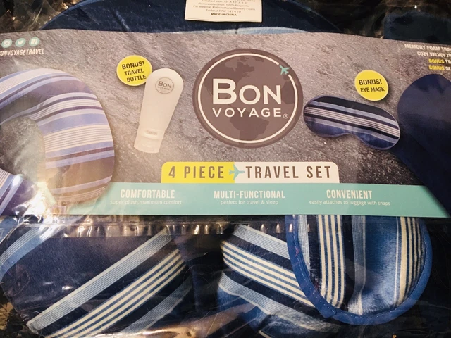 Travel Set Velvet Travel Throw, Memory Foam Pillow, Sleep Mask & Travel Bottle