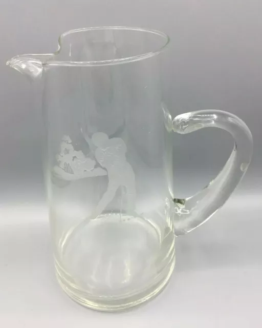 Blown Glass Water Picture With Applied Handle Etched With Golf Scene