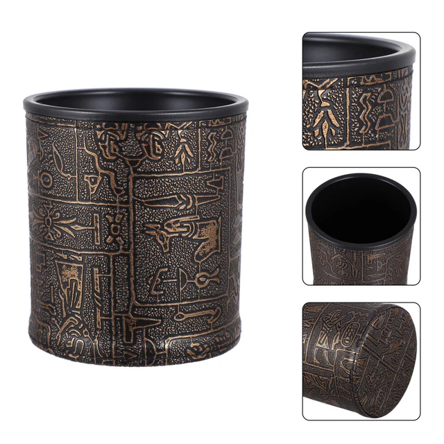 Accesorio de juego de taza de dados de patrón egipcio contenedores de dados negro Pu