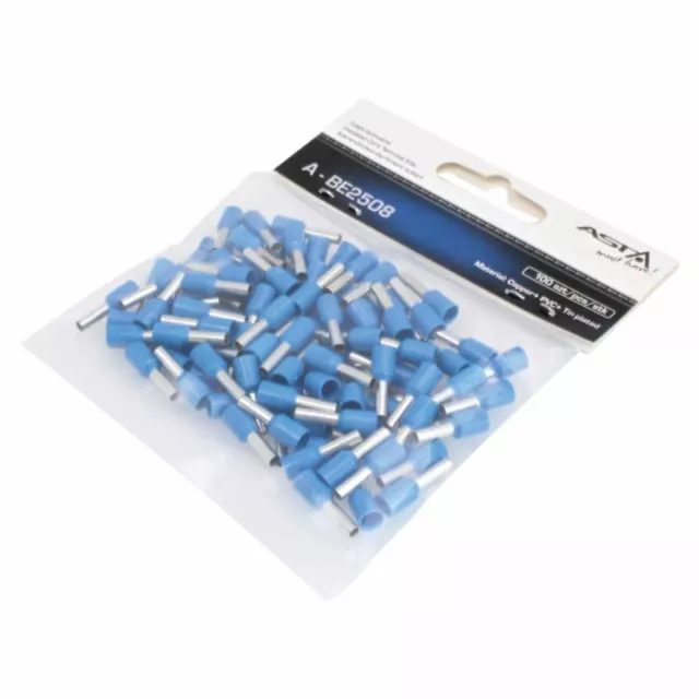 100pc Insulated Crimp Bootlace Ferrule Set Blue AWG 2.5mm² Wire Pin 8mm x 2.6mm