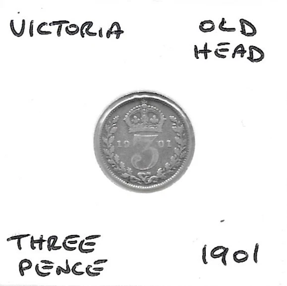 Three Pence 1901 Silver .925 Sterling Victoria Old Veiled Head