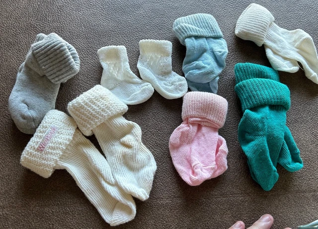 7 pr Baby Bootie Sock Lot VTG Weebok Mothercare roll cuff lacy
