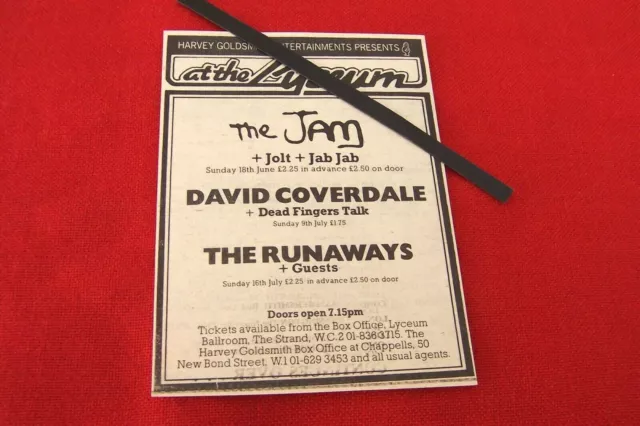 The Jam + The Jolt Original 1978 Vintage Gig Concert Advert The Lyceum London