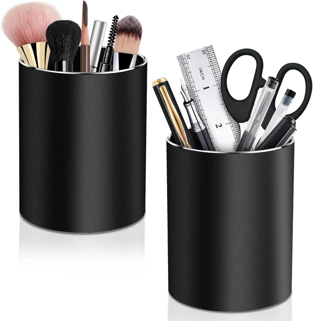 Portapenne In Metallo - Design Rotondo, Lega Di Alluminio, Per Ufficio, Scuola O Casa, Nero