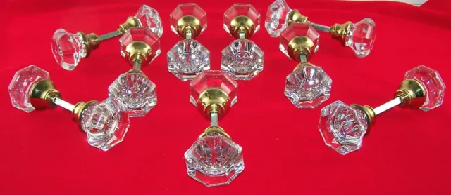 Pair Antique Victorian 8 Point Octagon Crystal Glass Door Knobs (1 set) 9 total