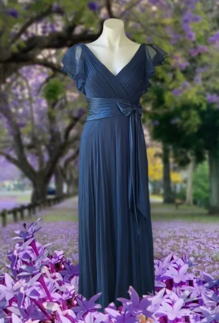 Tadashi Collection Formal Bridesmaid Dress Size 4 Navy Silk Party Maxi Wedding