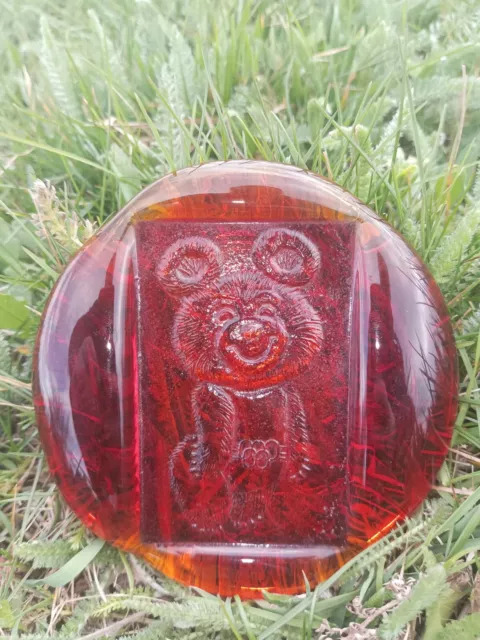 Olympic bear of the USSR Pressed on colored glass from the 1980s.Viniage,Antique